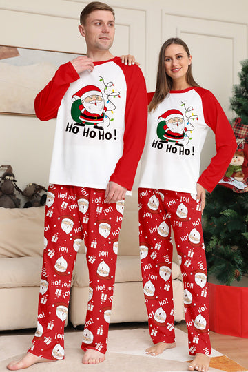 Red Santa Printed Round Neck Christmas Family Matching Pajamas